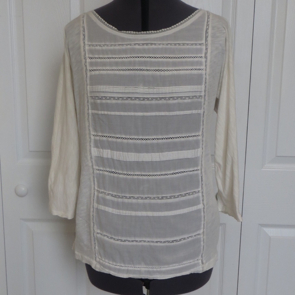 🔴CLEARANCE🔴 Size S J. Crew Cream 3/4 Sleeve Lace Tee